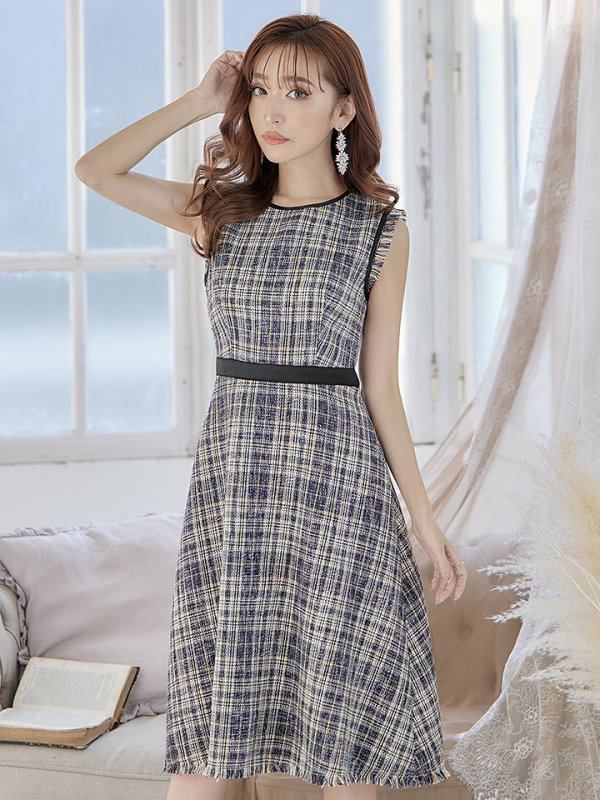 画像6: XS-Lサイズあり 【GINZA COUTURE/銀座クチュール】ワンピース/ ツイード/ ノースリーブ/ ミディアム丈/ キャバドレス[OF2]