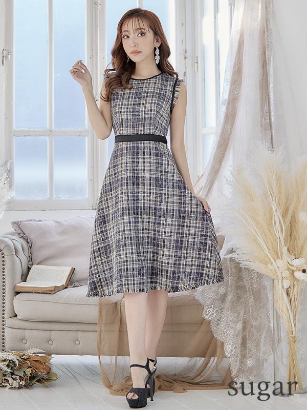 画像7: XS-Lサイズあり 【GINZA COUTURE/銀座クチュール】ワンピース/ ツイード/ ノースリーブ/ ミディアム丈/ キャバドレス[OF2]