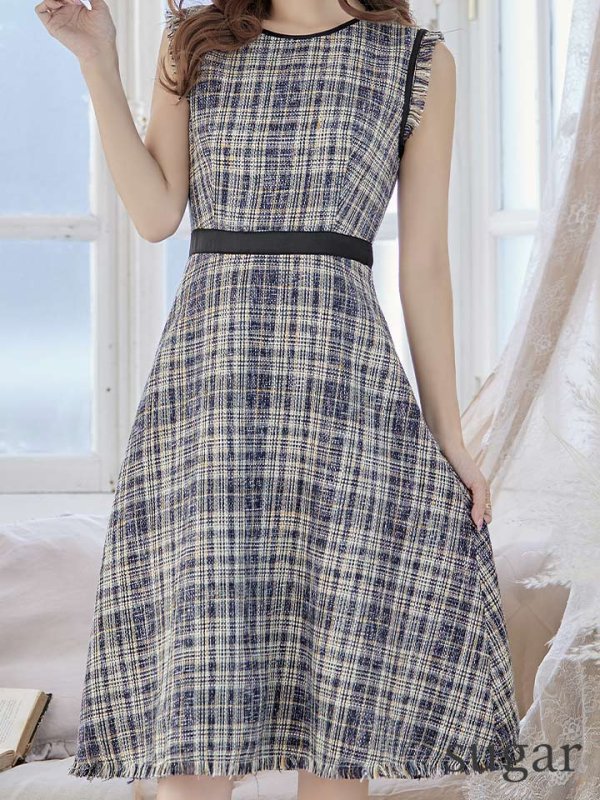 画像8: XS-Lサイズあり 【GINZA COUTURE/銀座クチュール】ワンピース/ ツイード/ ノースリーブ/ ミディアム丈/ キャバドレス[OF2]