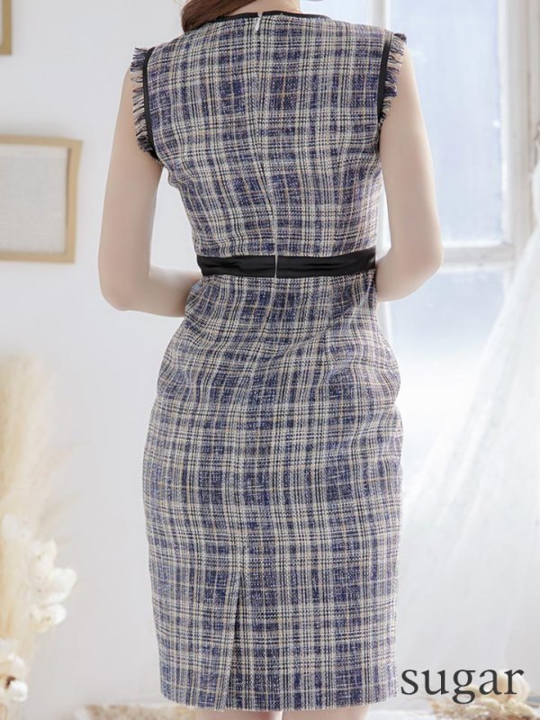 画像9: XS-Lサイズあり 【GINZA COUTURE/銀座クチュール】 ツイード/ ノースリーブ/ タイト/ ワンピース/ ミニドレス/ キャバドレス[OF2]