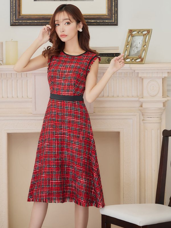 画像5: 【GINZA COUTURE/銀座クチュール】 ツイード/ ノースリーブ/ Aライン/ ワンピース/ ひざ丈/ ミディアムドレス/ キャバドレス[OF2]