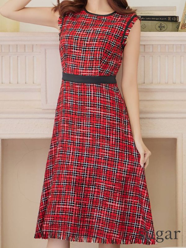 画像8: 【GINZA COUTURE/銀座クチュール】 ツイード/ ノースリーブ/ Aライン/ ワンピース/ ひざ丈/ ミディアムドレス/ キャバドレス[OF2]