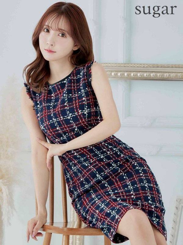 【GINZA COUTURE/銀座クチュール】 ツイード/ ノースリーブ/ タイト/ ワンピース/ ひざ丈/ ミディアムドレス/ キャバドレス【GINZA COUTURE/銀座クチュール】 ツイード/ ノースリーブ/ タイト/ ワンピース/ ひざ丈/ ミディアムドレス/ キャバドレス　ネイビー