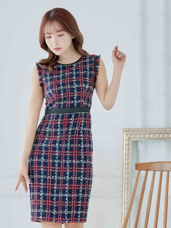 画像13: 【GINZA COUTURE/銀座クチュール】 ツイード/ ノースリーブ/ タイト/ ワンピース/ ひざ丈/ ミディアムドレス/ キャバドレス[OF2]