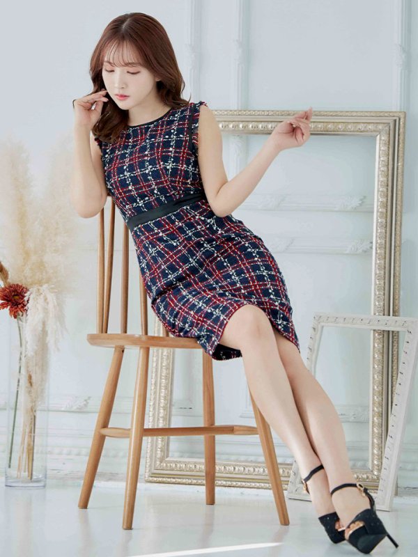 画像14: 【GINZA COUTURE/銀座クチュール】 ツイード/ ノースリーブ/ タイト/ ワンピース/ ひざ丈/ ミディアムドレス/ キャバドレス[OF2]