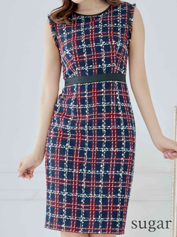 画像17: 【GINZA COUTURE/銀座クチュール】 ツイード/ ノースリーブ/ タイト/ ワンピース/ ひざ丈/ ミディアムドレス/ キャバドレス[OF2]