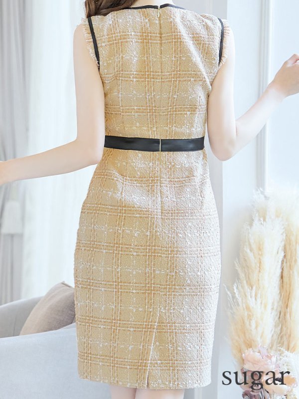 画像45: 【GINZA COUTURE/銀座クチュール】 ツイード/ ノースリーブ/ タイト/ ワンピース/ ひざ丈/ ミディアムドレス/ キャバドレス[OF2]