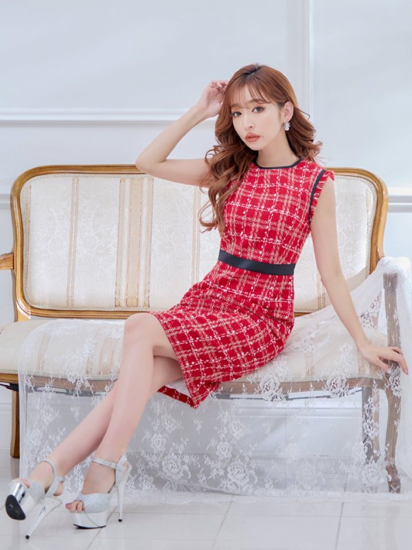 画像22: 【GINZA COUTURE/銀座クチュール】 ツイード/ ノースリーブ/ タイト/ ワンピース/ ひざ丈/ ミディアムドレス/ キャバドレス[OF2]