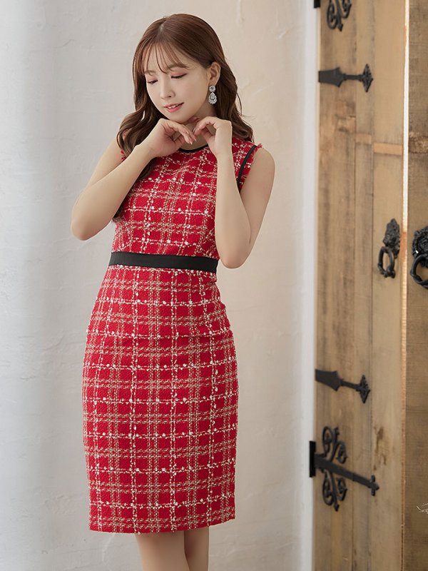 画像32: 【GINZA COUTURE/銀座クチュール】 ツイード/ ノースリーブ/ タイト/ ワンピース/ ひざ丈/ ミディアムドレス/ キャバドレス[OF2]