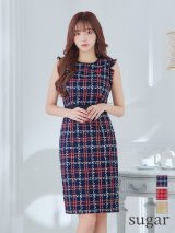 【GINZA COUTURE/銀座クチュール】 ツイード/ ノースリーブ/ タイト/ ワンピース/ ひざ丈/ ミディアムドレス/ キャバドレス[OF2]