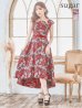XSサイズあり【GINZA COUTURE/銀座クチュール】フラワー刺繍/ ボートネック/ ノースリーブ/ Aライン/ テールカット/ ミモレ丈/ ワンピース/ ミディアムドレス/ キャバドレス　レッド