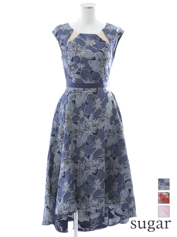 画像21: XS-Lサイズあり 【GINZA COUTURE/銀座クチュール】フラワー刺繍/ ボートネック/ ノースリーブ/ Aライン/ テールカット/ ミモレ丈/ ワンピース/ ミディアムドレス/ キャバドレス[OF2]