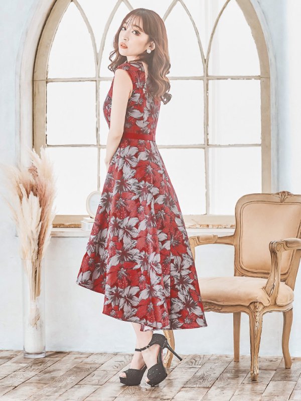 画像8: XS-Lサイズあり 【GINZA COUTURE/銀座クチュール】フラワー刺繍/ ボートネック/ ノースリーブ/ Aライン/ テールカット/ ミモレ丈/ ワンピース/ ミディアムドレス/ キャバドレス[OF2]