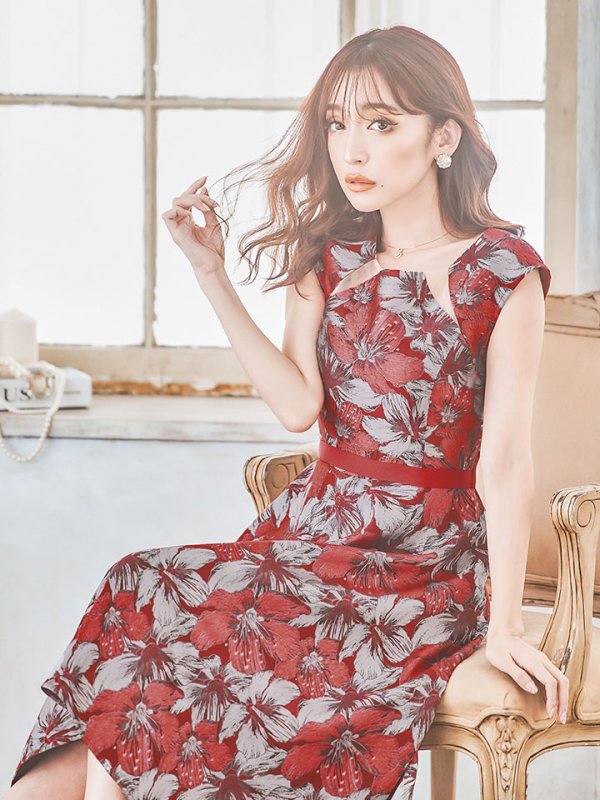 画像11: XS-Lサイズあり 【GINZA COUTURE/銀座クチュール】フラワー刺繍/ ボートネック/ ノースリーブ/ Aライン/ テールカット/ ミモレ丈/ ワンピース/ ミディアムドレス/ キャバドレス[OF2]