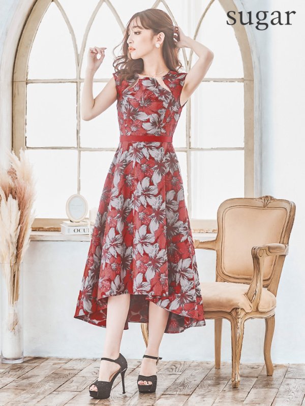 画像12: XS-Lサイズあり 【GINZA COUTURE/銀座クチュール】フラワー刺繍/ ボートネック/ ノースリーブ/ Aライン/ テールカット/ ミモレ丈/ ワンピース/ ミディアムドレス/ キャバドレス[OF2]