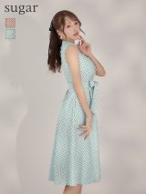 XS-Lサイズあり 【GINZA COUTURE/銀座クチュール】ドット/ ボタン/ ハイネック/ ノースリーブ/ Aライン/ フレア/ 膝丈/ ミディアムドレス/ キャバドレス[OF2]