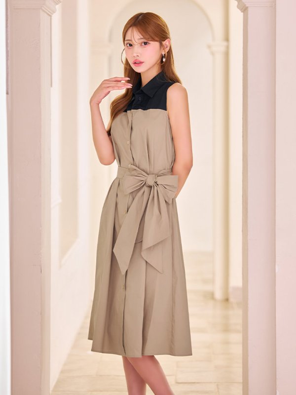 ブラック×ベージュ モデル：るりぴ　身長：165cm 着用サイズ：7号(Sサイズ)