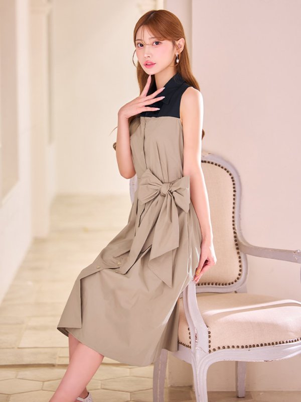 ブラック×ベージュ モデル：るりぴ　身長：165cm 着用サイズ：7号(Sサイズ)