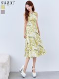XS-Lサイズあり【GINZA COUTURE/銀座クチュール】ボートネック/ プリント/ サテン/ ノースリーブ/ Aライン/ 膝丈/ フレア/ ミディアムドレス/ キャバドレス[OF2]