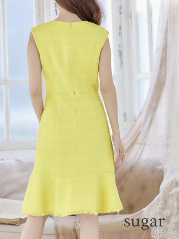 画像16: XS-Lサイズあり【ERUKEI エルケイ】ツイード/ ノースリーブ/ パール/ 膝丈/ ミディアム/ フレア/ ワンピース/ ミニドレス/ キャバドレス[OF2]