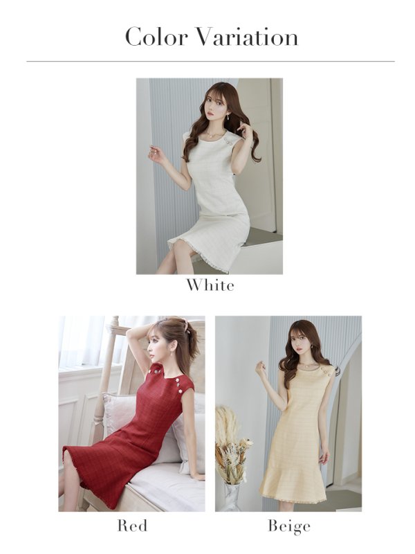 画像20: XS-Lサイズあり【ERUKEI エルケイ】ツイード/ ノースリーブ/ パール/ 膝丈/ ミディアム/ フレア/ ワンピース/ ミニドレス/ キャバドレス[OF2]