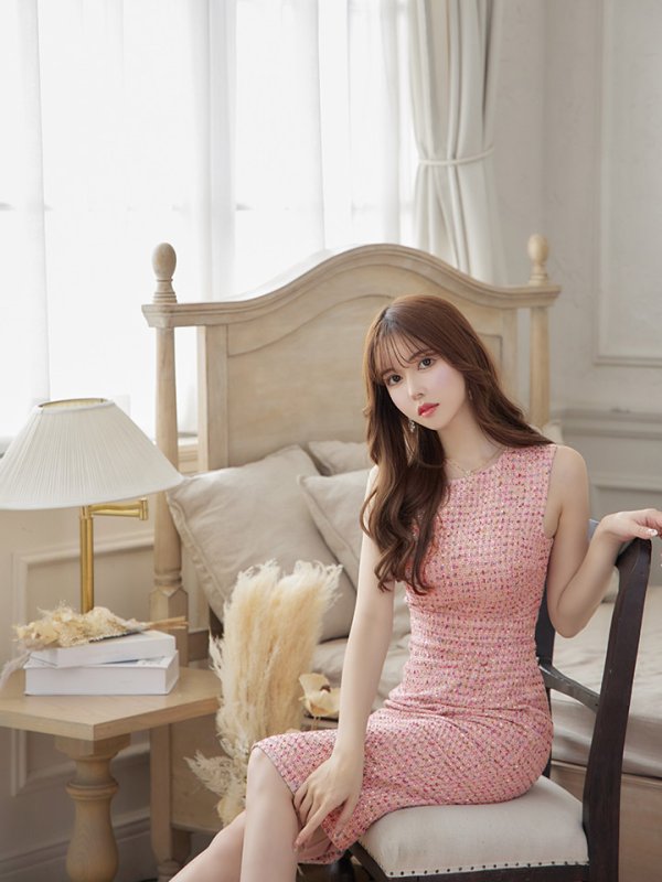 画像24: XS-Lサイズあり【ERUKEI エルケイ】ツイード/ ノースリーブ/ ミディアム丈/ タイト/ ミニドレス/ キャバドレス[OF2]