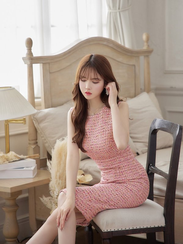 画像25: XS-Lサイズあり【ERUKEI エルケイ】ツイード/ ノースリーブ/ ミディアム丈/ タイト/ ミニドレス/ キャバドレス[OF2]