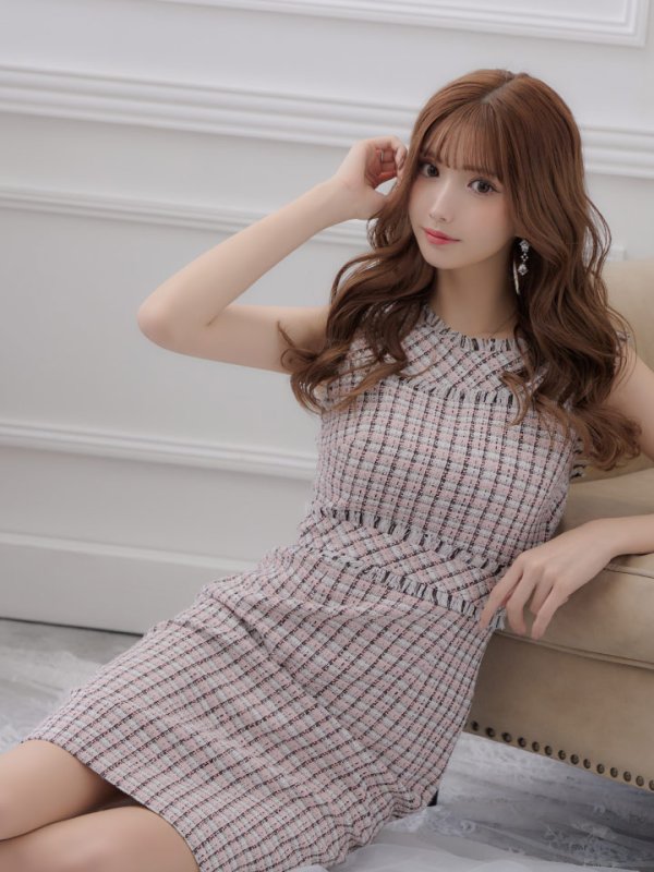 画像38: 【ERUKEI エルケイ】ツイード/ ノースリーブ/ タイト/ ワンピース/ ミニドレス/ キャバドレス[OF2]