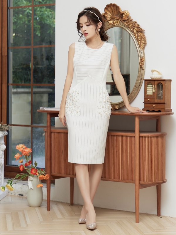 画像3: 【ERUKEI エルケイ】【XS-Lサイズあり】ビジュー/ ノースリーブ/ タイト/ 膝丈/ワンピース/ ミニドレス/ キャバドレス[OF2]