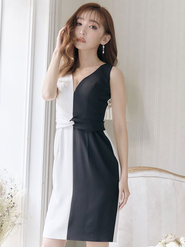 画像4: XS-Lサイズあり【ERUKEI エルケイ】バイカラー/ ワンピース/ ノースリーブ/ タイト/ キャバドレス[OF2]