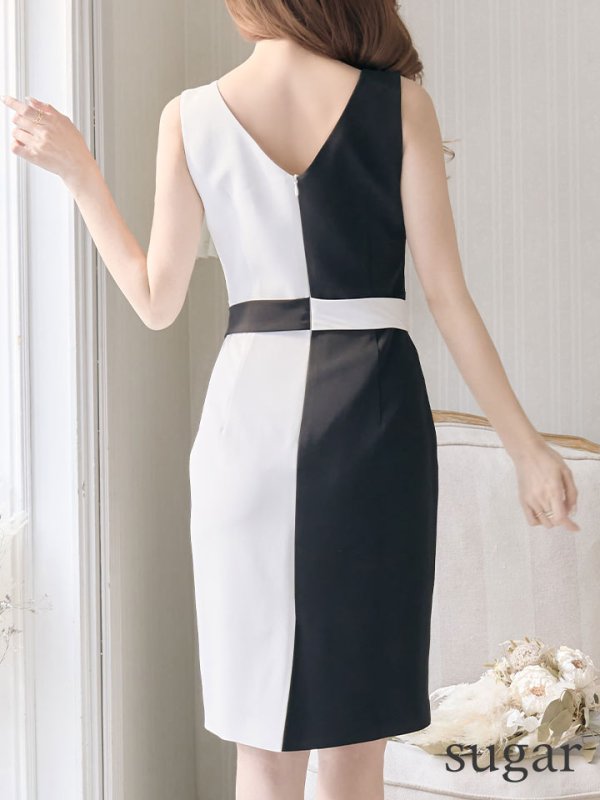 画像10: XS-Lサイズあり【ERUKEI エルケイ】バイカラー/ ワンピース/ ノースリーブ/ タイト/ キャバドレス[OF2]