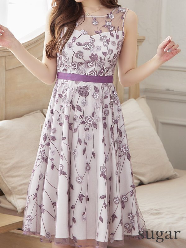 画像8: XS-Lサイズあり【ERUKEI エルケイ】花柄 /総レース / Aライン/ ミディアム丈/ 膝丈/ フレア/ワンピース / キャバドレス[OF2]