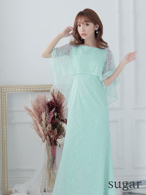 画像6: XS-Lサイズあり【ERUKEI エルケイ】ケープ風デザイン/ ワンカラー/ 総レース / ボートネック/ Aライン/ ロング/ キャバドレス long[OF2]