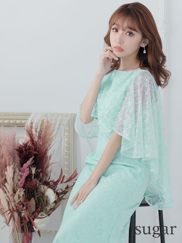 画像7: XS-Lサイズあり【ERUKEI エルケイ】ケープ風デザイン/ ワンカラー/ 総レース / ボートネック/ Aライン/ ロング/ キャバドレス long[OF2]