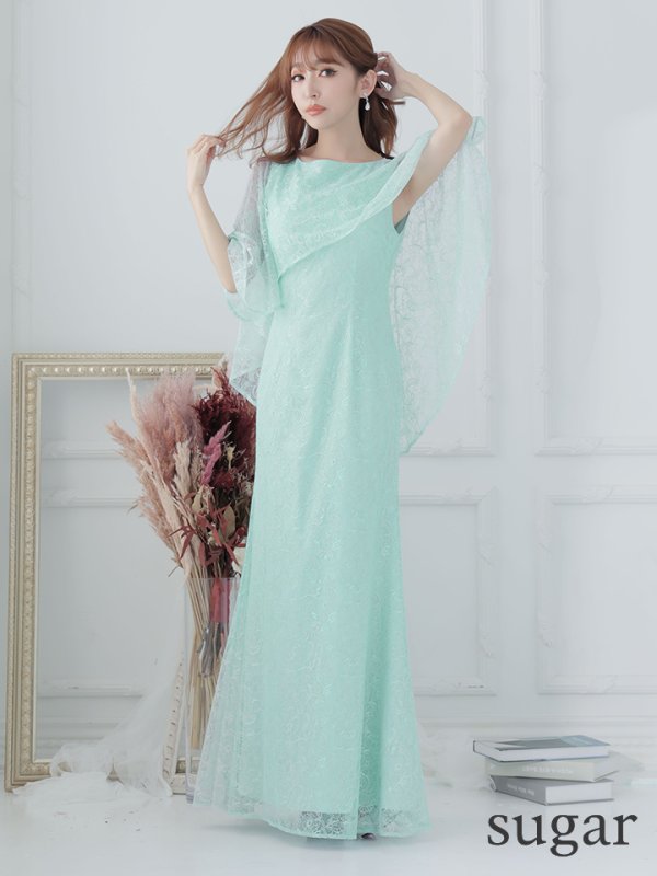 画像8: XS-Lサイズあり【ERUKEI エルケイ】ケープ風デザイン/ ワンカラー/ 総レース / ボートネック/ Aライン/ ロング/ キャバドレス long[OF2]