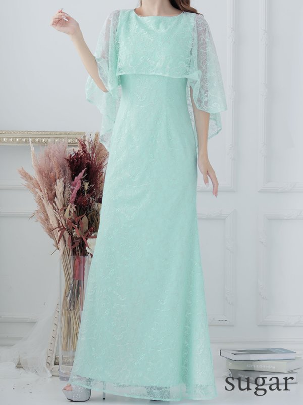 画像9: XS-Lサイズあり【ERUKEI エルケイ】ケープ風デザイン/ ワンカラー/ 総レース / ボートネック/ Aライン/ ロング/ キャバドレス long[OF2]