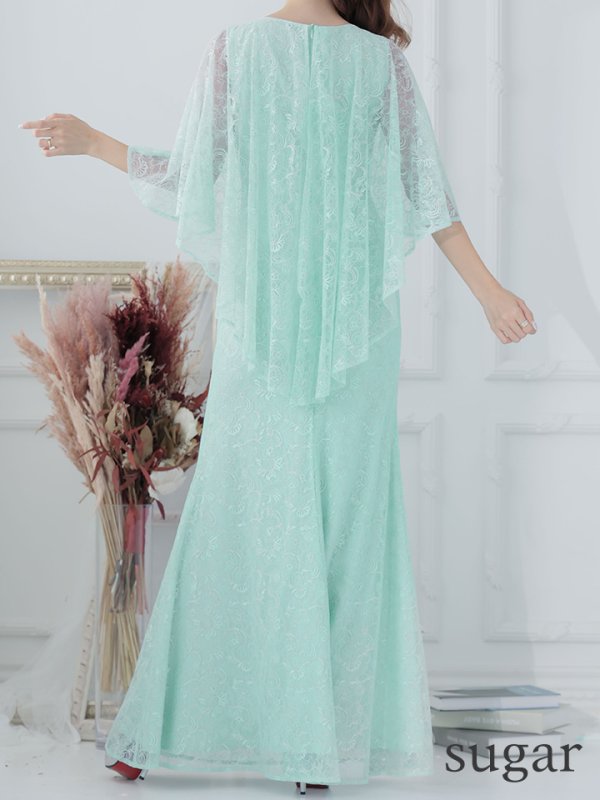 画像10: XS-Lサイズあり【ERUKEI エルケイ】ケープ風デザイン/ ワンカラー/ 総レース / ボートネック/ Aライン/ ロング/ キャバドレス long[OF2]