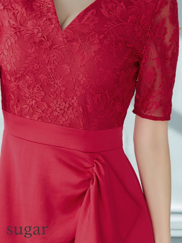 画像10: XS-Lサイズあり【ERUKEI エルケイ】レース/ フリル/ 袖あり/ 長袖/ 膝丈/ミディアムタイト/ ワンピース/ タイト/ ミディアムドレス/ キャバドレス[OF2]