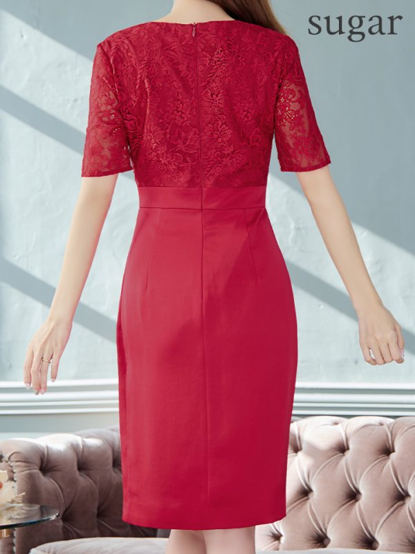 画像9: XS-Lサイズあり【ERUKEI エルケイ】レース/ フリル/ 袖あり/ 長袖/ 膝丈/ミディアムタイト/ ワンピース/ タイト/ ミディアムドレス/ キャバドレス[OF2]