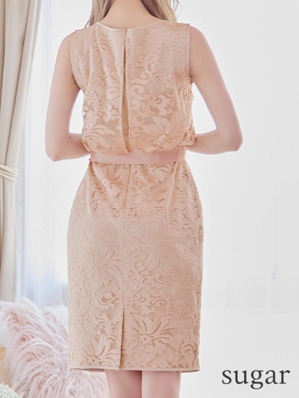 画像18: XS-Lサイズあり【ERUKEI エルケイ】刺繍レース/ リボンベルト/ ノースリーブ/ タイト/ 膝丈/ ミディアムドレス/ キャバドレス[OF2]