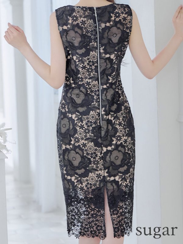 画像18: XS-Lサイズあり【ERUKEI エルケイ】フラワーレース/ ボートネック/ ノースリーブ/ タイト/ 膝丈/ ワンピース/ ミディアムドレス/ キャバドレス[OF2]