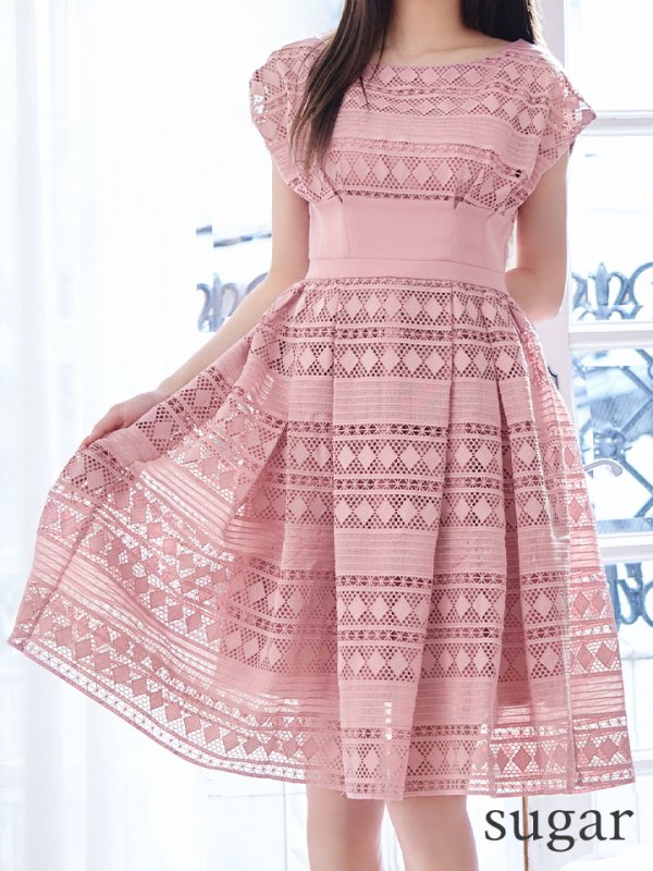 画像16: XSサイズあり【ERUKEI エルケイ】フレンチスリーブ/ ケミカルレース/ ボートネック/ Aライン/ フレア/ ワンピース/ ミディアムドレス/ キャバドレス[OF2]