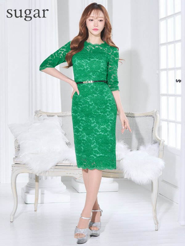 画像8: XS-Lサイズあり【ERUKEI エルケイ】レース/ 花柄/ 袖あり/七分袖/ タイト/ ワンピース/ ミニドレス/ キャバドレス[OF2]