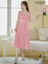 XS-Lサイズあり【ERUKEI エルケイ】総レース/ Vネック/ ノースリーブ/ ひざ丈/ Aライン/ ワンピース/ ミディアムドレス/ キャバドレス[OF2]