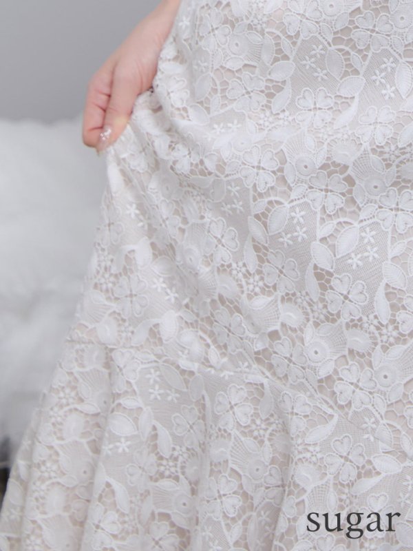 画像21: XS-Lサイズあり【ERUKEI エルケイ】マーメイド/ ノースリーブ/ フラワーレース/ ワンピース/ 裾フリル/ ミディアムドレス/ キャバドレス[OF2]