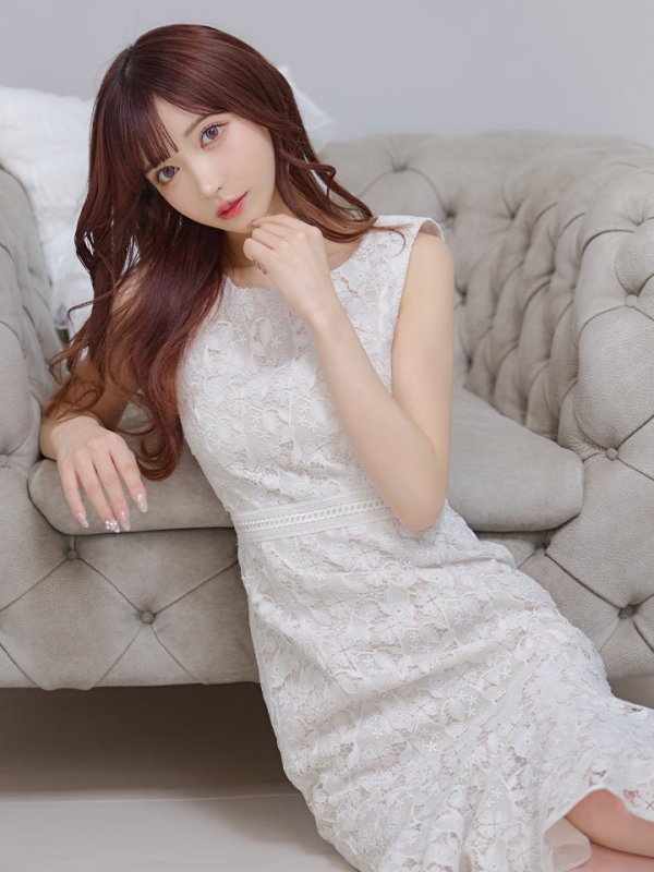 画像17: XS-Lサイズあり【ERUKEI エルケイ】マーメイド/ ノースリーブ/ フラワーレース/ ワンピース/ 裾フリル/ ミディアムドレス/ キャバドレス[OF2]