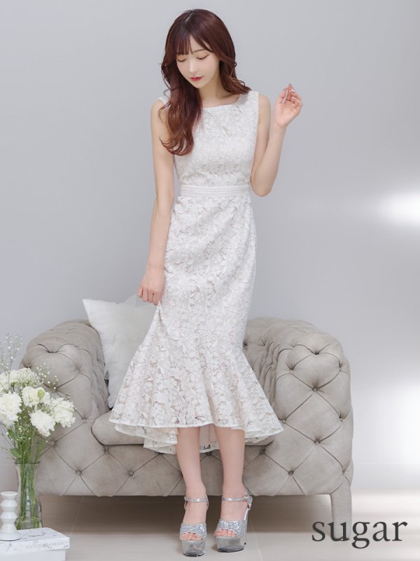 画像18: XS-Lサイズあり【ERUKEI エルケイ】マーメイド/ ノースリーブ/ フラワーレース/ ワンピース/ 裾フリル/ ミディアムドレス/ キャバドレス[OF2]