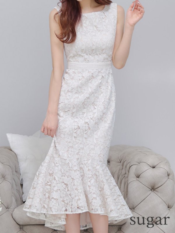 画像19: XS-Lサイズあり【ERUKEI エルケイ】マーメイド/ ノースリーブ/ フラワーレース/ ワンピース/ 裾フリル/ ミディアムドレス/ キャバドレス[OF2]