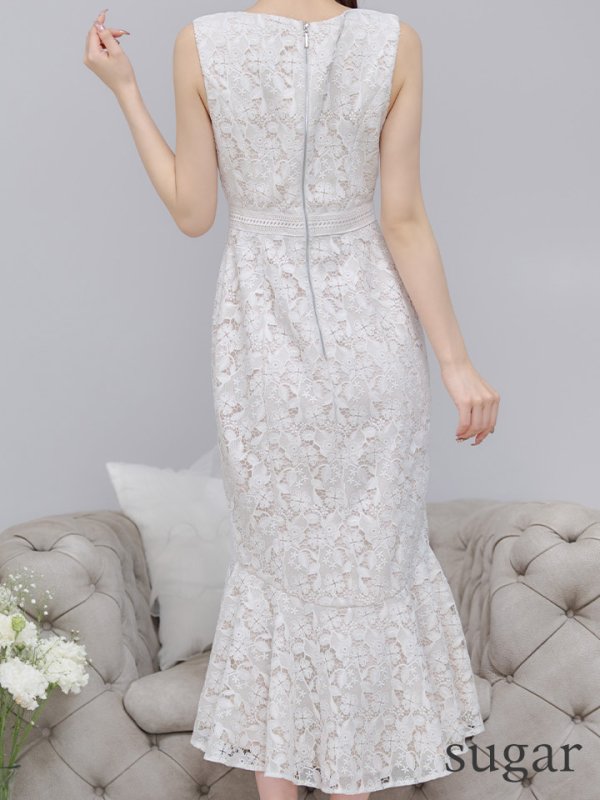 画像20: XS-Lサイズあり【ERUKEI エルケイ】マーメイド/ ノースリーブ/ フラワーレース/ ワンピース/ 裾フリル/ ミディアムドレス/ キャバドレス[OF2]