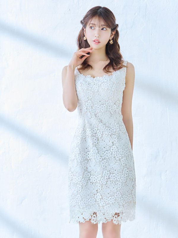 画像15: XS-Lサイズあり【ERUKEI エルケイ】 シンプル/ ワンカラー/ フラワーレース/ ノースリーブ/ タイト/ ワンピース/ ミニドレス/ キャバドレス[OF2]